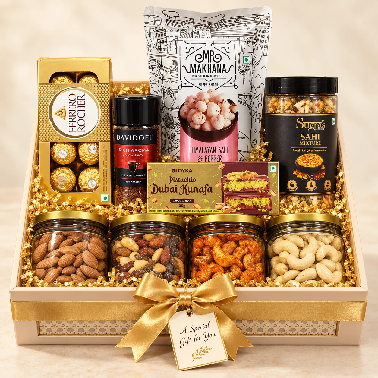 Hamper 06 — Rectangular tray with gold ribbon