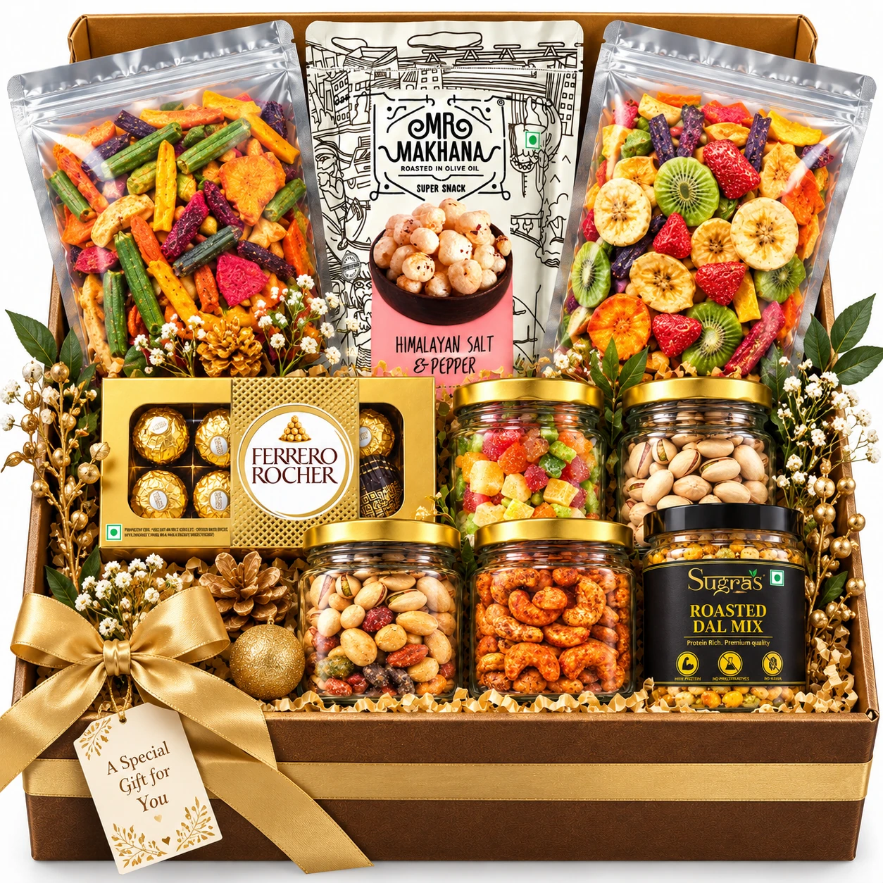 Hamper 10 — Rectangular gift tray with floral accents