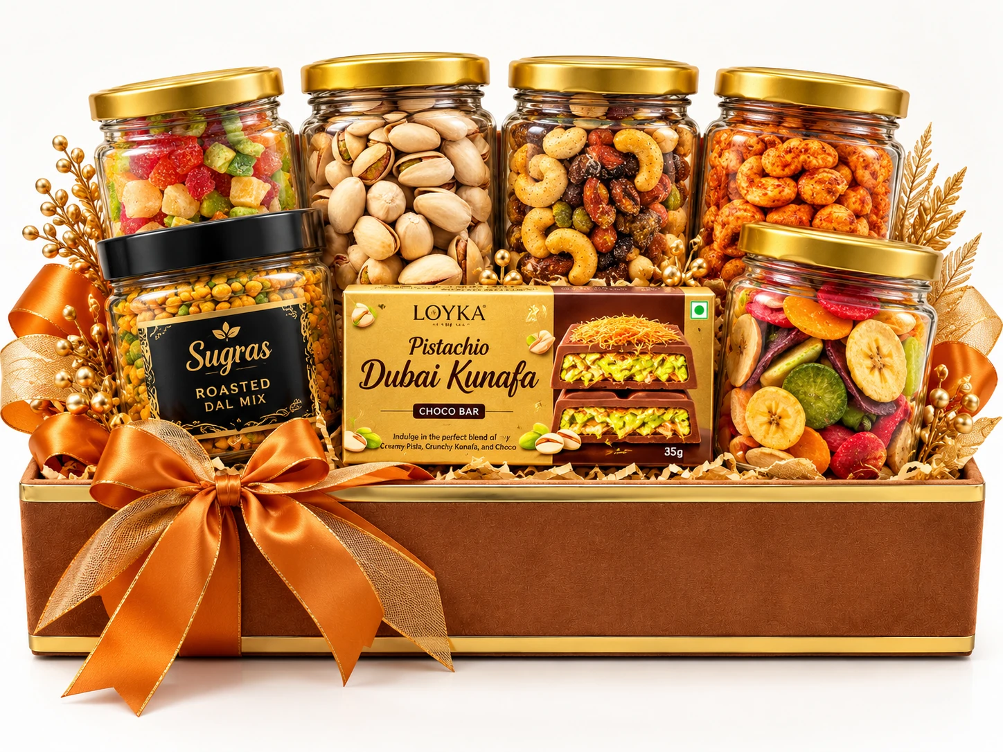 Hamper 11 — Compact gift tray with gold ribbon